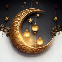 contento eid Mubarak deseos Ramadán Mubarak en Arábica y urdu eid imágenes para musulmán ai generado foto