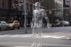 transparente invisible persona en el ciudad calle. ai generado foto