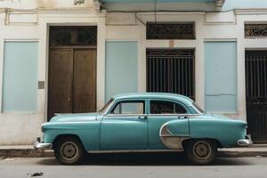 Clásico cubano coche en el calle de la Habana, creado con generativo ai foto