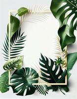 White frame with tropical leaves, created with photo