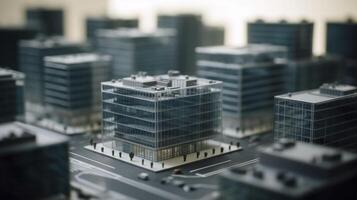 Modern contemporary style model buildings with tilt shift effect, created with photo