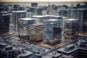 Modern contemporary style model buildings with tilt shift effect, created with photo