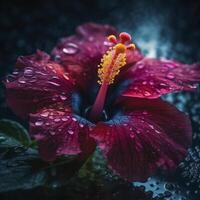 Hibiscus flower head with water drops, created with photo