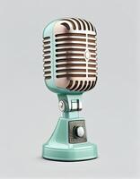 Closeup of vintage microphone on white background, created with photo