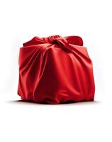 Surprise gift fully covered with red cloth on white background, created with photo