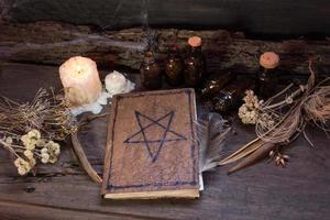 conjunto de objetos símbolos de esotérico rituales foto