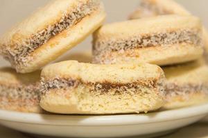 alfajores of cornstarch and dulce de leche, traditional of Argentine gastronomy photo