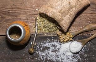 yerba mate infusion, with grated coconut and chamomile, called coconut mate photo