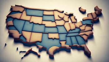 Estados Unidos mapa con trabajo camino fantasía iluminación. ai generado foto