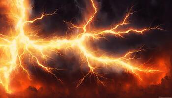 Fiery lightning, burning electrical background. photo