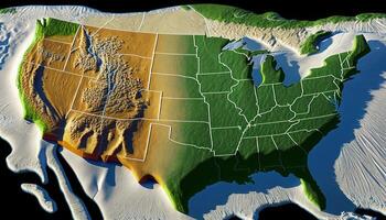 alivio mapa de limítrofe EE.UU. ai generado foto