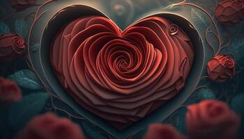 rojo Rosa en el forma de un corazón. ai generado foto