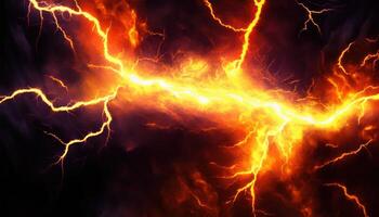 Fiery lightning, burning electrical background. photo