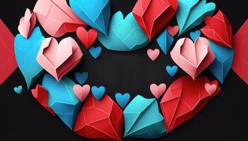 Happy Valentine's Day background design with big heart made of pink, red and blue. photo