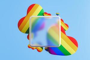 3D rendering of rainbow hearts behind matte square photo