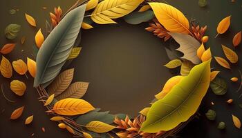 illustration of autumn leaves with empty space in center photo