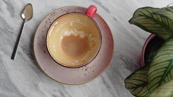 top view of empty coffee cup on table video