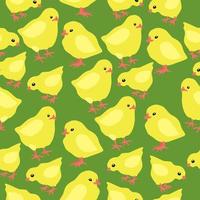 Vector seamless pattern with yellow chicks on green background.