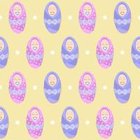 Vector seamless soft pastel pattern with newborn babies wrapped in blankets and with pacifiers.