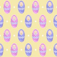 Vector seamless soft pastel pattern with newborn babies wrapped in blankets and with pacifiers.