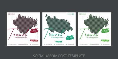 Travel social media post template with multiple photo college. Modern promotion square web banner for social media post and web internet ads vector