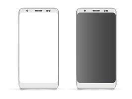 Set of realistic phone mockup. Modern stylish metal smartphone with white blank screen for writing area or object vector