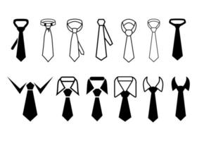 Vector tie for men, symbols black and white. tie knot glyph and icons. illustration isolated