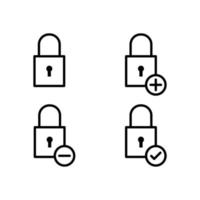 lock, plus, check, minus sign vector icon