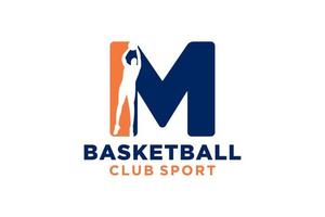 Initial letter M basketball logo icon. basket ball logotype symbol. vector