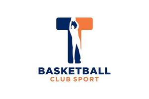 Initial letter T basketball logo icon. basket ball logotype symbol. vector