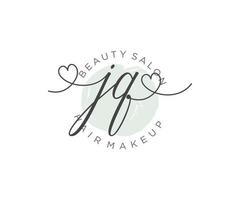 Initial JQ feminine logo collections template. handwriting logo of initial signature, wedding, fashion, jewerly, boutique, floral and botanical with creative template for any company or business. vector