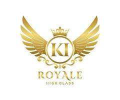 Golden Letter KI template logo Luxury gold letter with crown. Monogram alphabet . Beautiful royal initials letter. vector