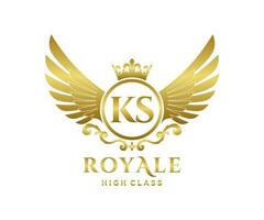 Golden Letter KS template logo Luxury gold letter with crown. Monogram alphabet . Beautiful royal initials letter. vector