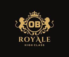 Golden Letter OB template logo Luxury gold letter with crown. Monogram alphabet . Beautiful royal initials letter. vector