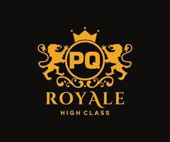 Golden Letter PQ template logo Luxury gold letter with crown. Monogram alphabet . Beautiful royal initials letter. vector