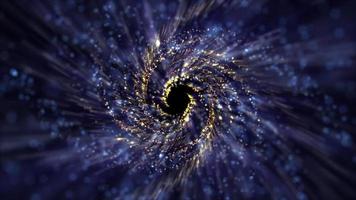 äußere Raum Sci-Fi Hintergrund. ein Spiral- Wirbel von Gold und Blau Galaxis Sterne und Partikel. einwandfrei Schleife, hd Wissenschaft Bewegung Hintergrund Animation. video