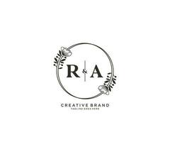 initial RA letters hand drawn feminine and floral botanical logo suitable for spa salon skin hair beauty boutique and cosmetic company. vector