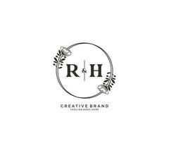 initial RH letters hand drawn feminine and floral botanical logo suitable for spa salon skin hair beauty boutique and cosmetic company. vector