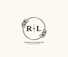 initial RL letters hand drawn feminine and floral botanical logo suitable for spa salon skin hair beauty boutique and cosmetic company. vector