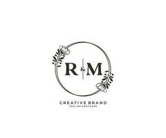 initial RM letters hand drawn feminine and floral botanical logo suitable for spa salon skin hair beauty boutique and cosmetic company. vector