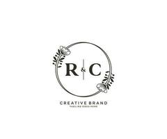 initial RC letters hand drawn feminine and floral botanical logo suitable for spa salon skin hair beauty boutique and cosmetic company. vector