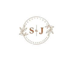 initial SJ letters Beautiful floral feminine editable premade monoline logo suitable for spa salon skin hair beauty boutique and cosmetic company. vector