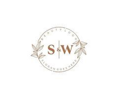 initial SW letters Beautiful floral feminine editable premade monoline logo suitable for spa salon skin hair beauty boutique and cosmetic company. vector