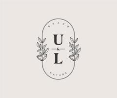 initial UL letters Beautiful floral feminine editable premade monoline logo suitable for spa salon skin hair beauty boutique and cosmetic company. vector