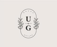 initial UG letters Beautiful floral feminine editable premade monoline logo suitable for spa salon skin hair beauty boutique and cosmetic company. vector