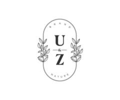 initial UZ letters Beautiful floral feminine editable premade monoline logo suitable for spa salon skin hair beauty boutique and cosmetic company. vector