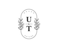 inicial Utah letras hermosa floral femenino editable prefabricado monoline logo adecuado para spa salón piel pelo belleza boutique y cosmético compañía. vector