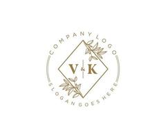 inicial vk letras hermosa floral femenino editable prefabricado monoline logo adecuado para spa salón piel pelo belleza boutique y cosmético compañía. vector