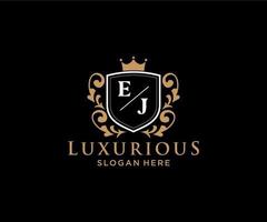 Initial EJ Letter Royal Luxury Logo template in vector art for Restaurant, Royalty, Boutique, Cafe, Hotel, Heraldic, Jewelry, Fashion and other vector illustration.