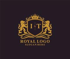 Initial IT Letter Lion Royal Luxury Logo template in vector art for Restaurant, Royalty, Boutique, Cafe, Hotel, Heraldic, Jewelry, Fashion and other vector illustration.